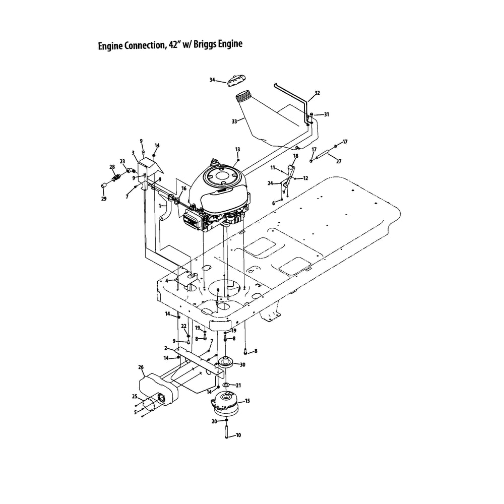 Engine Connection 42" Briggs Diagram and Parts List for RZTSERIES  Cub Cadet Lawn Tractor